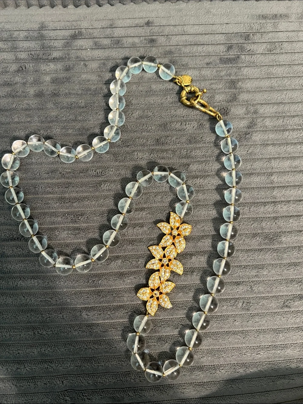 J.Crew Clear Crystal Beaded Necklace with Floral Flower Charm Pendant